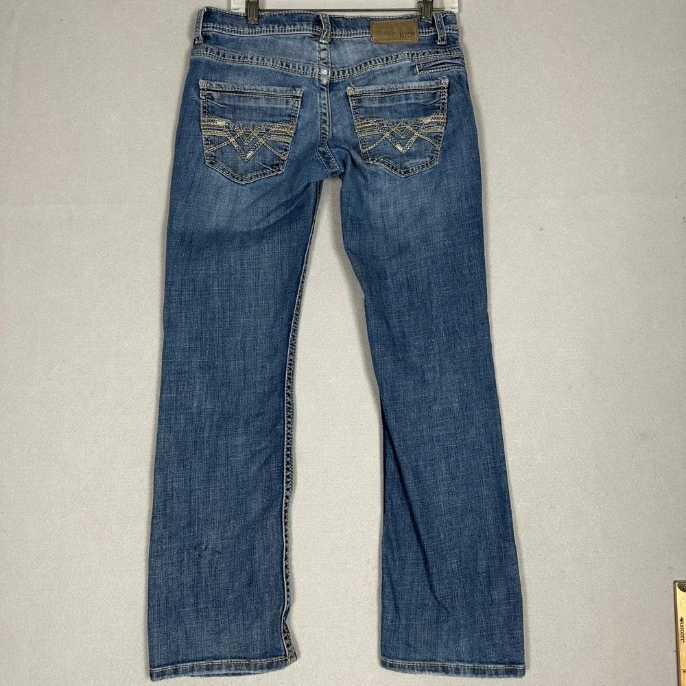 BKE Aiden Jeans Men 30X30 Blue Straight Leg Embroidered Distressed Stretch Denim